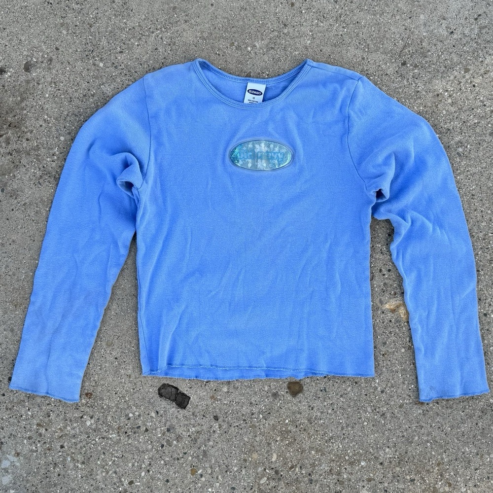 Vintage Y2K Old Navy Liquid Gel Logo Top Blue Long Sleeve Youth Size 12